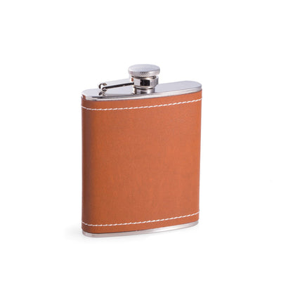 Stainless Steel Flask Wrapped In Saddle Leather