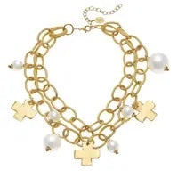 Gold Cross + Cotton Pearl Necklace