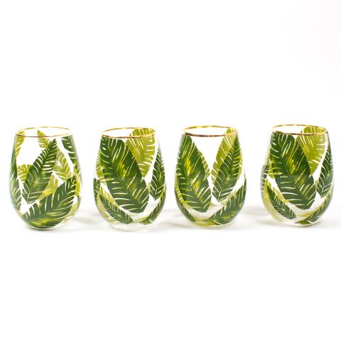 Botanical Leaf Stemless Wine Glass