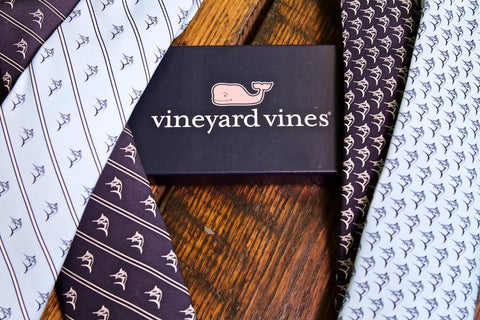 Regulator Marine Vineyard Vines Tie Carolina Blue with Navy Marlins and Stripes