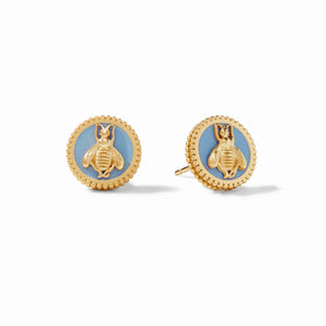 Bee Cameo Stud | Chalcedony Blue Enamel