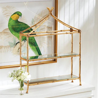 Gold Bamboo Two-Tier Curio Shelf