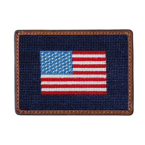American Flag Needlepoint Card Wallet | Dark Navy