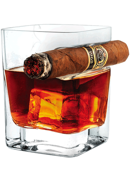 Cigar Glass - Double Old Fashioned Glass with Cigar Holder