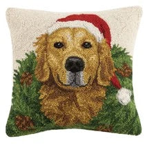 Golden Retriever Dog with Wreath Hook Pillow