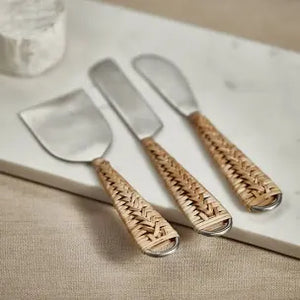 Rattan & Matte Steel Cheese Tools