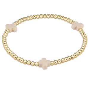 Signature Cross Gold Pattern 3mm Bead Bracelet - Off White