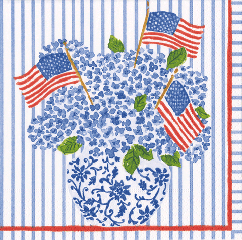 Flags and Hydrangeas Paper Cocktail Napkins