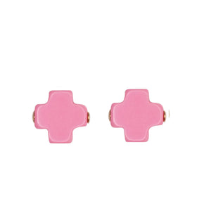 Signature Cross Studs - Bright Pink