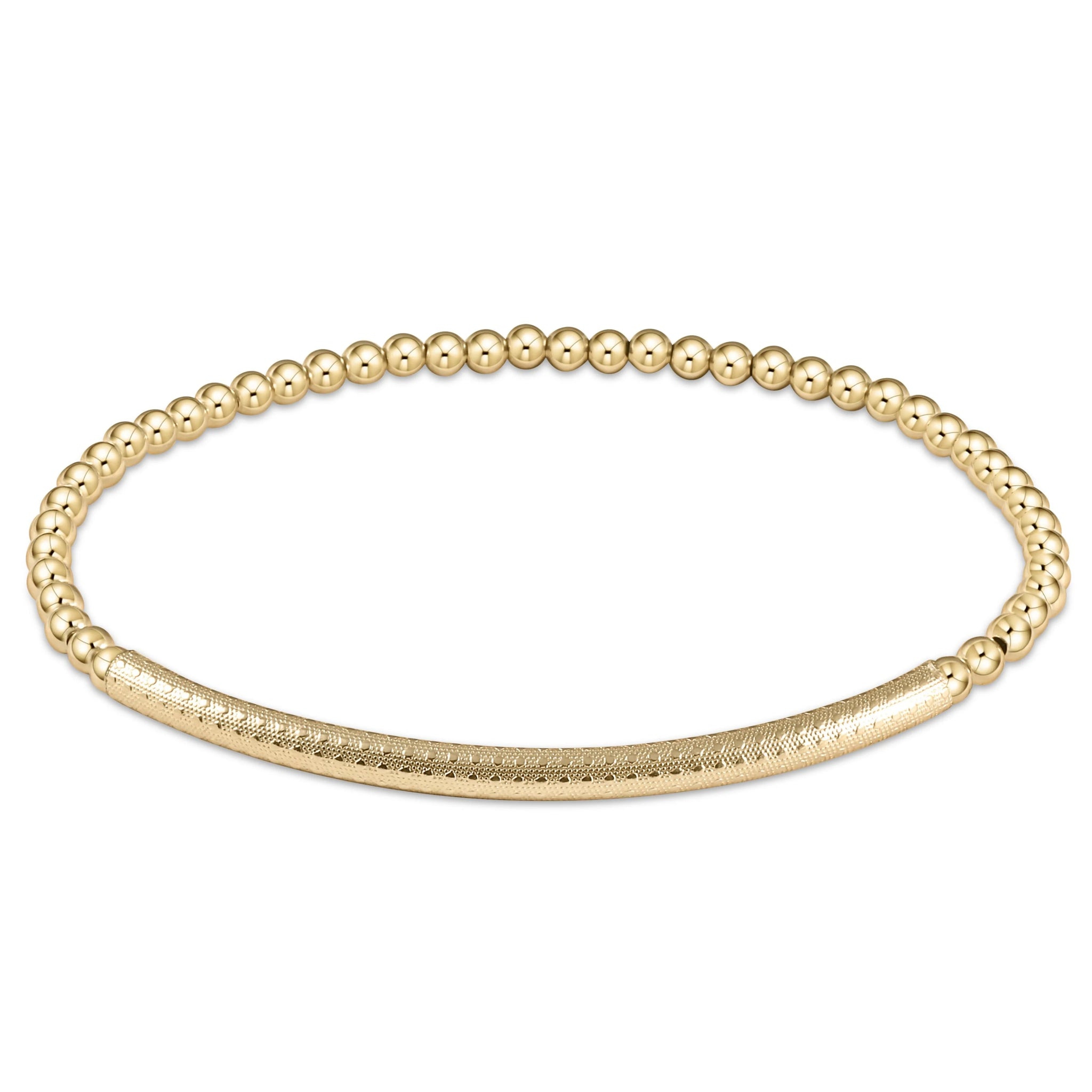 Classic Gold 3mm Bead Bracelet - Bliss Bar Textured -Gold