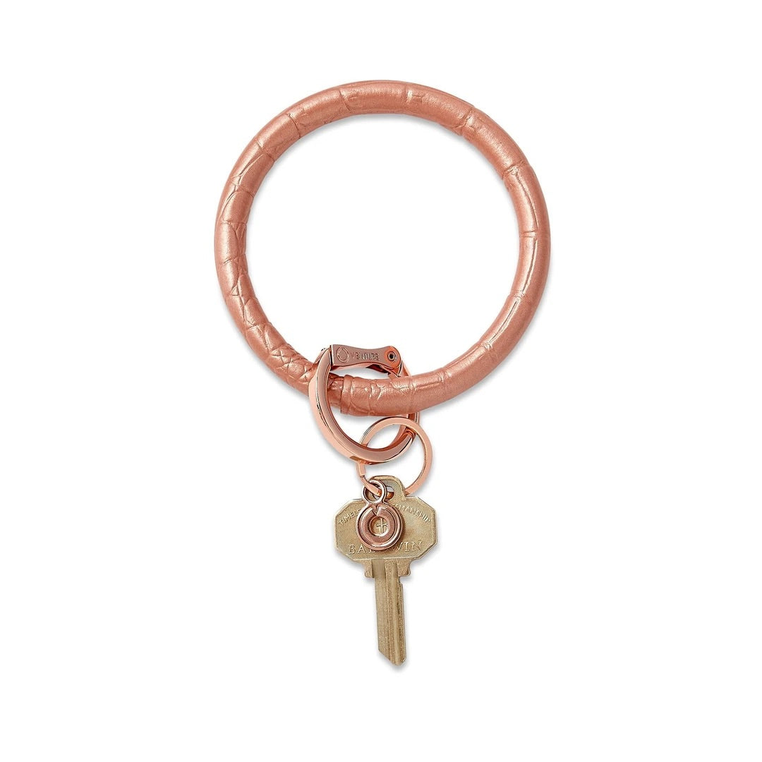 Leather Big O Key Ring | Metallic Collection | Solid Rose Gold Croc