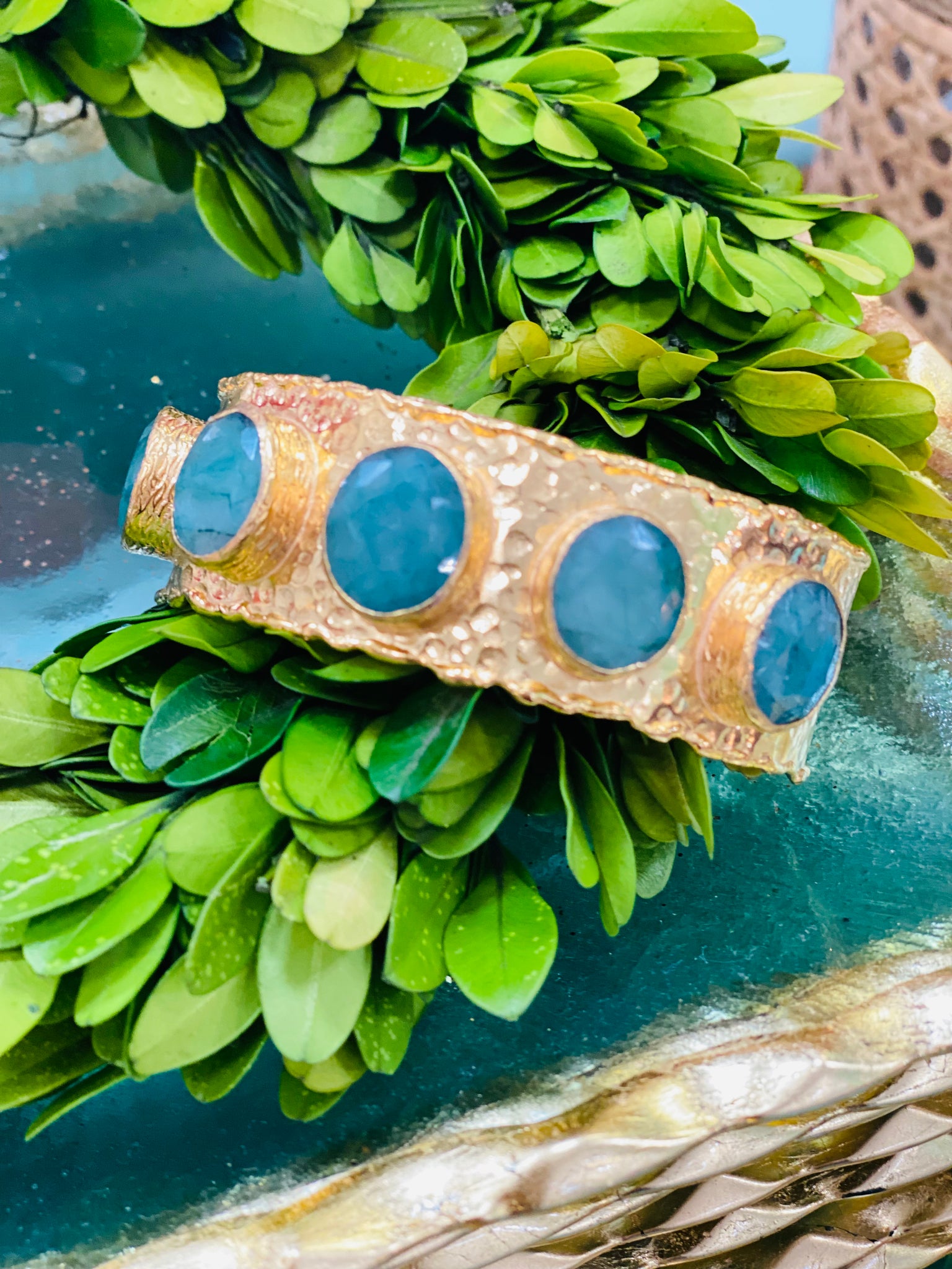 Turkish Hammered Narrow Cuff | Aventurine