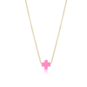 16" Necklace Gold - Signature Cross - Bright Pink