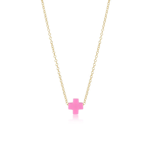 16" Necklace Gold - Signature Cross - Bright Pink