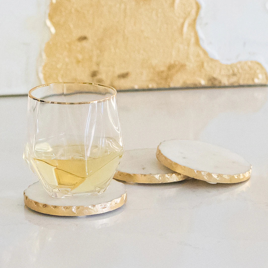 Round Marble Coasters with Gold Raw Edge