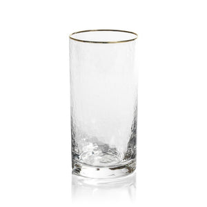 Negroni Hammered High Ball Glass with Gold Rim