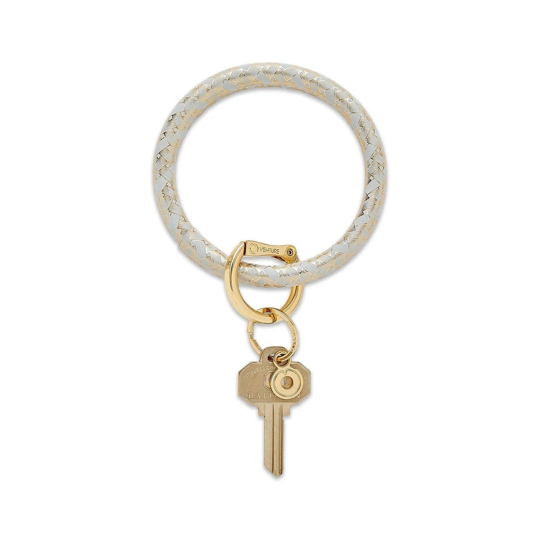 Leather Big O Key Ring | Metallic Collection | Gold Rush Basketweave