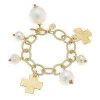 Cotton Pearl + Square Cross Bracelet
