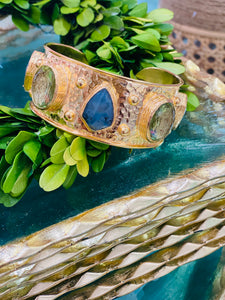 Turkish Hammered Cuff | Lemon Topaz + Abalone Shell Quartz