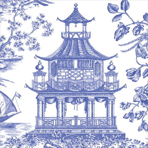 Chinoiserie Toile Pagoda Paper Cocktail Napkins