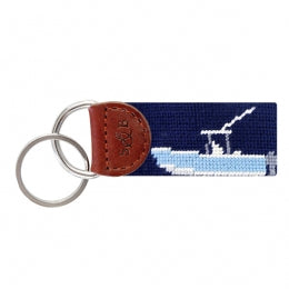 Power Boat Needlepoint Key Fob | Dark Navy