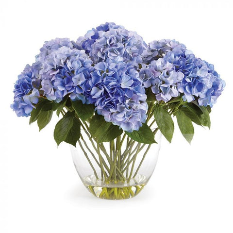 Hydrangea Faux Flower Arrangement in Clear Vase