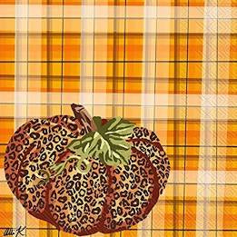 Leopard Plaid Pumpkin Cocktail Napkins