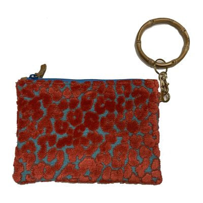 Violet Clutch Wristlet | Coral Chenille Cheetah Spots on Turquoise