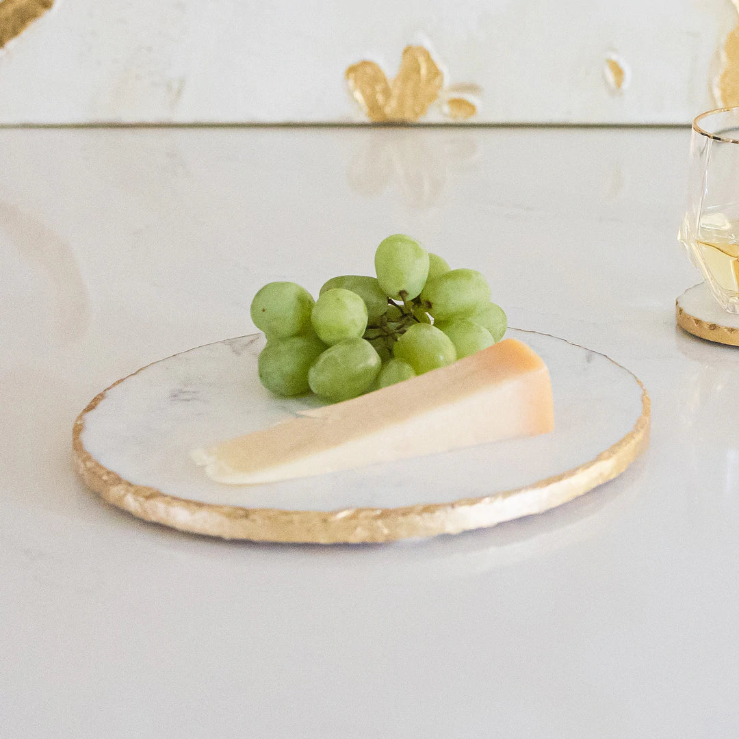 Round Marble Cheese Board with Raw Gold Edge