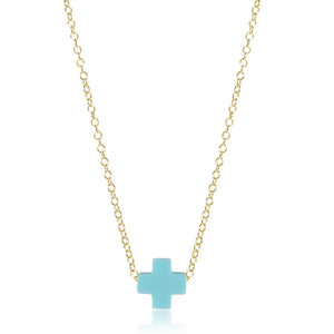 16" Necklace Gold - Signature Cross - Turquoise