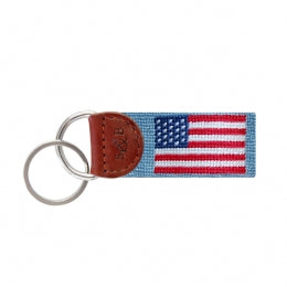 American Flag Needlepoint Key Fob | Antique Blue