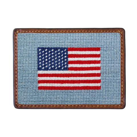 American Flag Needlepoint Card Wallet | Antique Blue