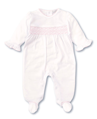 Hand Smocked CLB Charmed White/Pink Footie