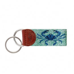 Blue Crab Needlepoint Key Fob | Heather Mint-White