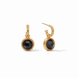 Fleur-de-Lis Hoop & Charm Reversible Gold Obsidian Black Earring