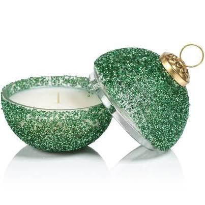 Siberian Fir 3.5" Glitter Holiday Ball Ornament Scented Candle - Green