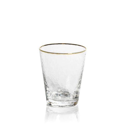 Hammered Tapered Double Old Fashioned Glass with Gold Rim