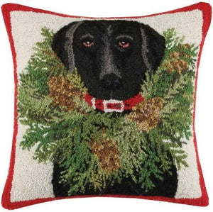 Black Lab with Wreath Hook Pillow
