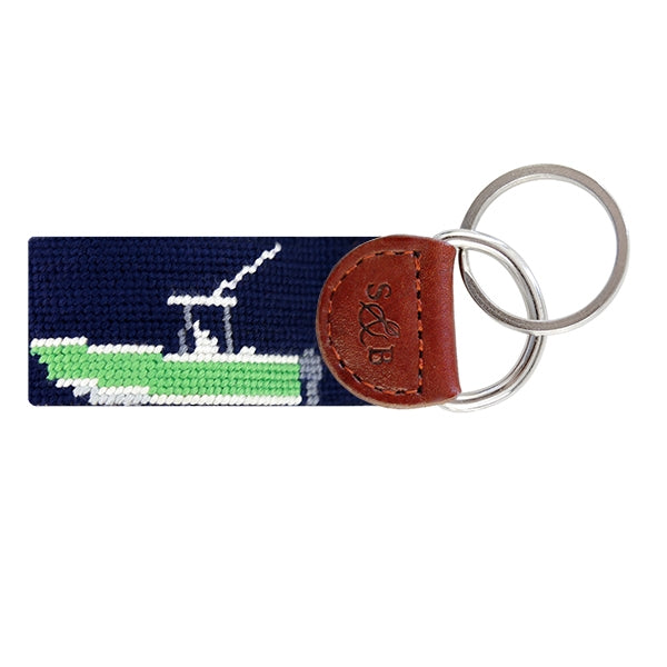 Power Boat Needlepoint Key Fob | Dark Navy