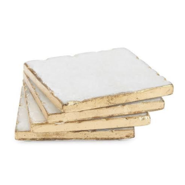 Square Marble Coaster Set with Gold Edge