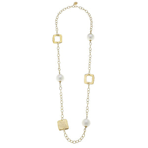 Cotton Pearl Square Chain Necklace
