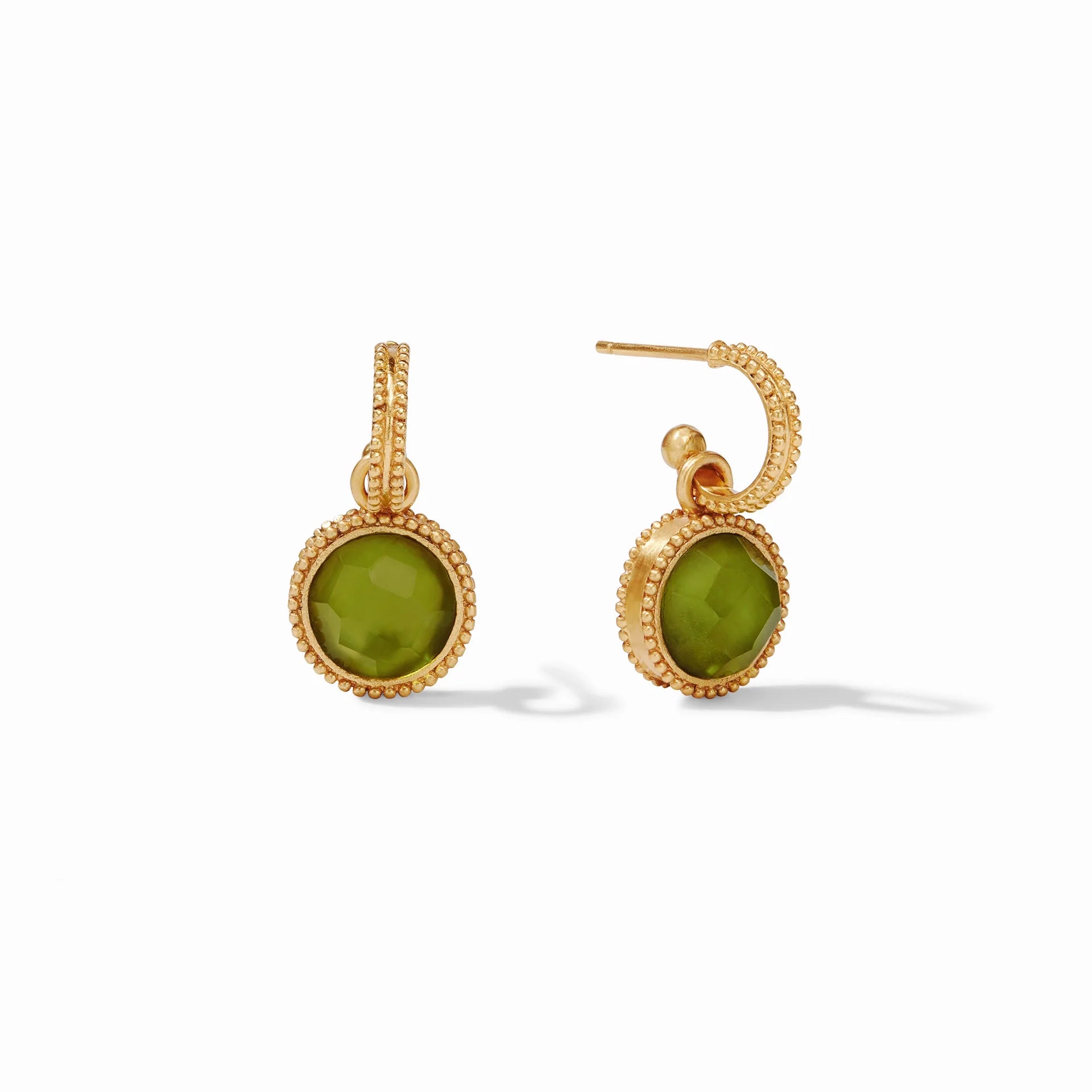 Fleur-de-Lis Hoop & Charm Reversible Iridescent Jade Green Earring