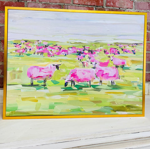 Pink Sheep Framed Canvas