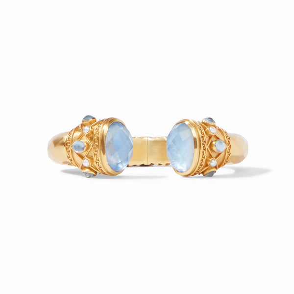 Savannah Cuff | Iridescent Chalcedony Blue Endcaps and Pearl Accents