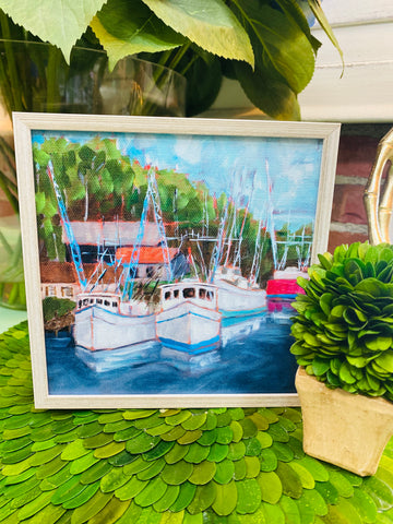 Shrimp Boats Framed Canvas