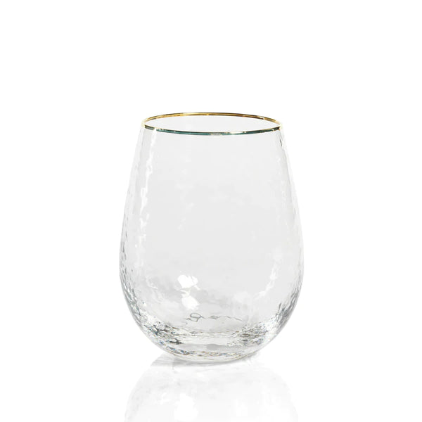 Negroni Hammered Stemless Wine Glass with Gold Rim