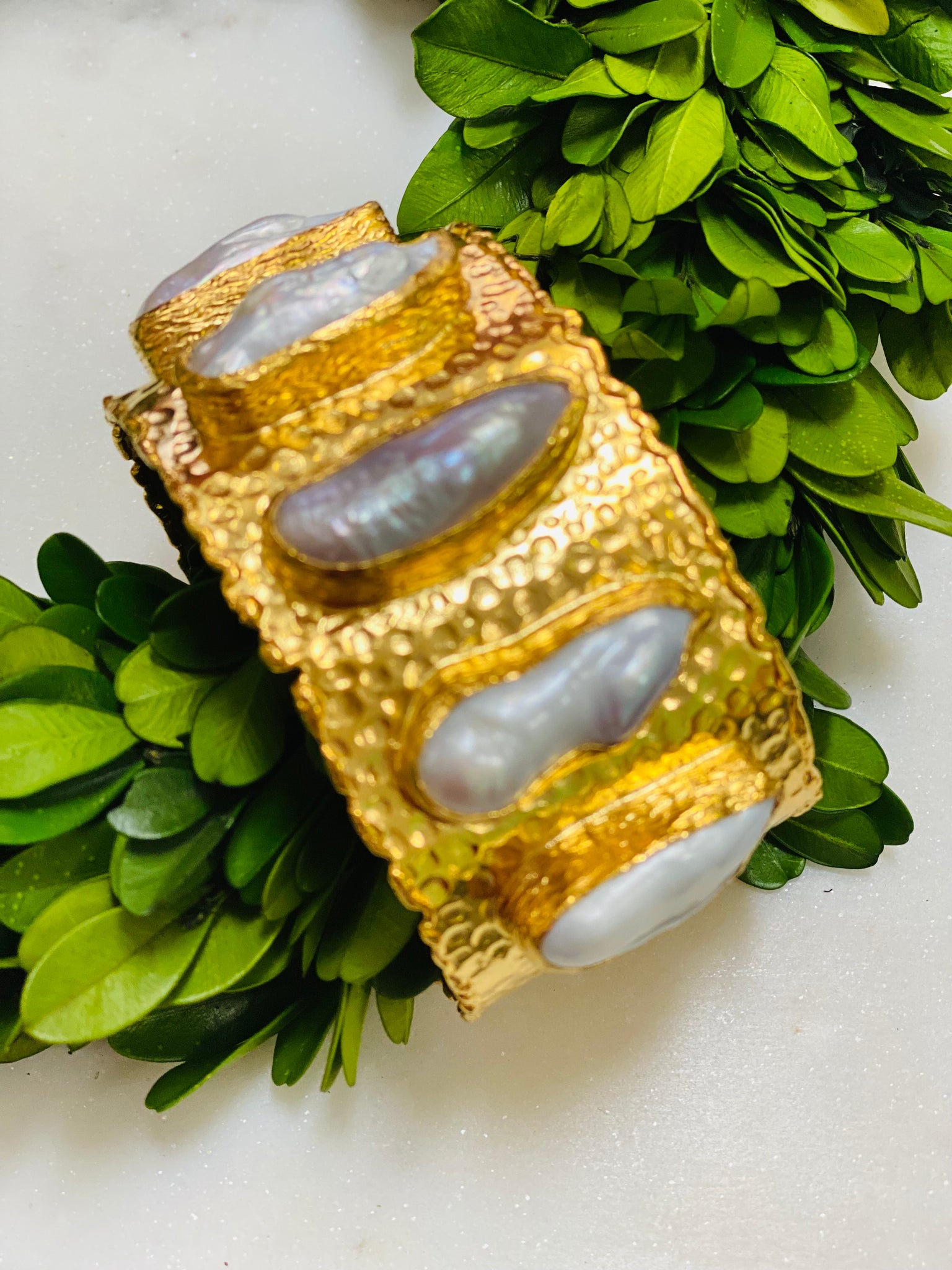 Turkish Hammered Cuff | Mother of Pearl
