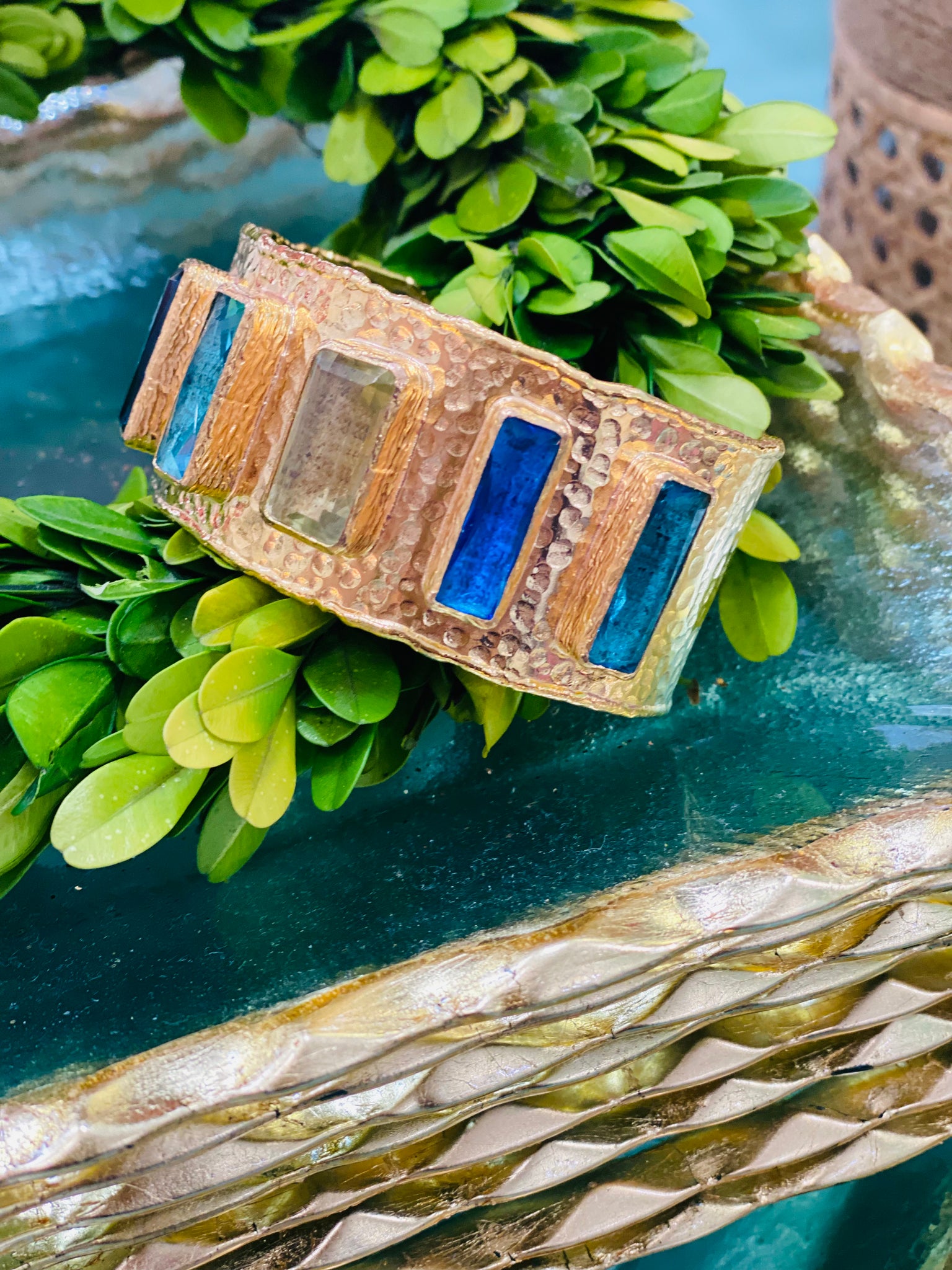 Turkish Hammered Cuff | Aquamarine + Lemon Topaz + Montana + Capri Blue