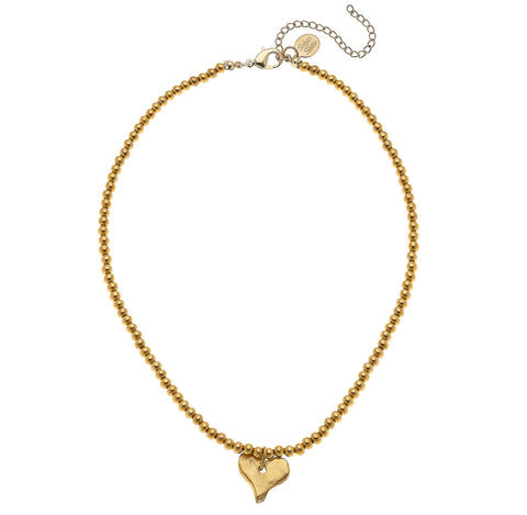 Gold Beaded Heart Necklace