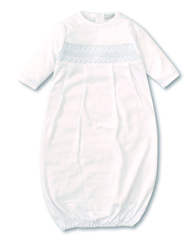 Hand Smocked CLB Charmed White/Light Blue Sack Gown